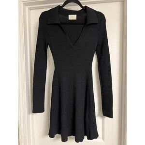 DISSH Black Ribbed Long-Sleeve Polo Dress